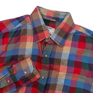 Vintage IZOD Lacoste Mens 15-15.5 Plaid Button Down Shirt Cotton Casual Colorful